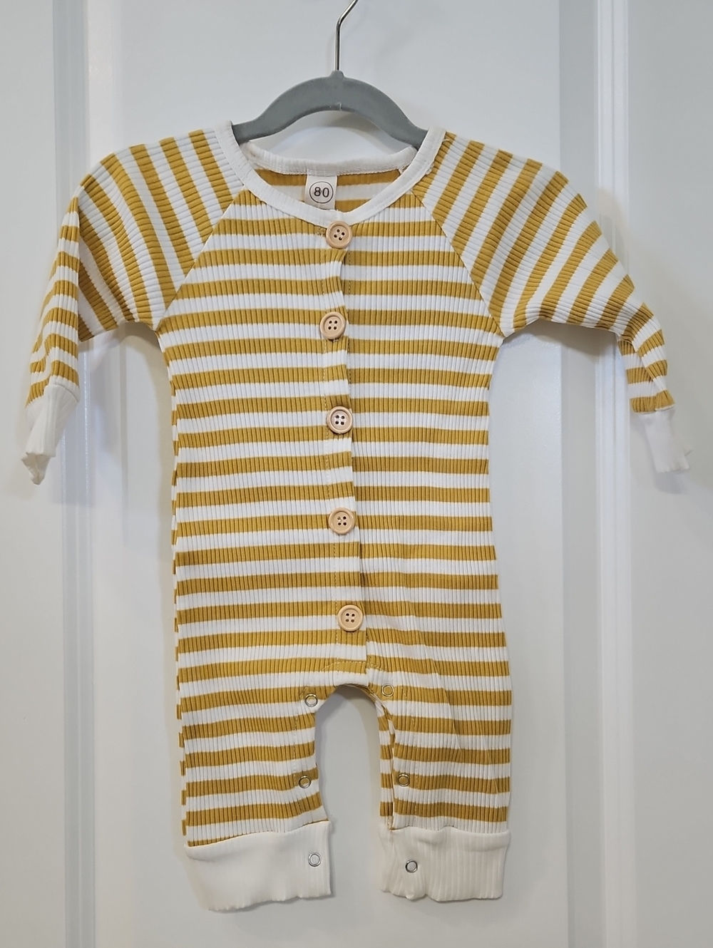 Source Unknown Mustard & White Striped Ribbed Baby One-Piece